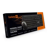 Комплект беспроводной ExeGate Professional Standard Combo MK240 (клавиатура мультимедийная полноразмерная влагозащищенная 115кл. + мышь оптическая 800/1000/1200dpi, 4 кнопки и колесо прокрутки; USB, радиоканал 2,4 ГГц, радиус действия до 10м, черный, Colo