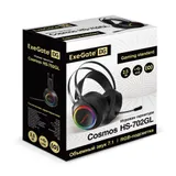 Полноразмерные игровые наушники с микрофоном (гарнитура) ExeGate Cosmos HS-702GL (регулировка оголовья, гибкий дежатель микрофона, объемный звук 7.1, длина кабеля 2.5м, динамик 50мм, 20-20000Гц, RGB подсветка, USB интерфейс, регулировка громкости, Color B