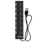 USB-Хаб (концентратор) 7-в-1 ExeGate DUB-72SW (кабель-адаптер USB2.0 --> 7xUSB2.0, кнопки включения/отключения для каждого порта, Plug&Play, черный)