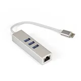 Кабель-адаптер ExeGate EXE-77C-45 (USB3.0 Type C --> 3xUSB3.0 + 1xRJ45 UTP 1000Mbps RTL8153, корпус алюминиевый, серебристый)