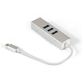 Кабель-адаптер ExeGate EXE-77C-45 (USB3.0 Type C --> 3xUSB3.0 + 1xRJ45 UTP 1000Mbps RTL8153, корпус алюминиевый, серебристый)