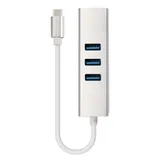 Кабель-адаптер ExeGate EXE-77C-45 (USB3.0 Type C --> 3xUSB3.0 + 1xRJ45 UTP 1000Mbps RTL8153, корпус алюминиевый, серебристый)