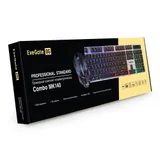 Комплект ExeGate Professional Standard Combo MK140 с подсветкой (клавиатура мультимедийная влагозащищенная 104кл. + мышь оптическая 1000dpi, 3 кнопки и колесо прокрутки, длина кабелей 1,5м; USB, белый/черный, Color Box)
