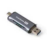 Устройство чтения/записи карт памяти ExeGate CR-201CA (компактный картридер USB Type-A + Type-C --> Card Reader, поддержка стандартов: SD/SDHC/MMCII/RS MMC, Micro SD/ Micro SDHC/Micro SDXC, Plug&Play, серый)