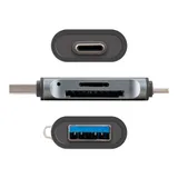 Устройство чтения/записи карт памяти ExeGate CR-201CA (компактный картридер USB Type-A + Type-C --> Card Reader, поддержка стандартов: SD/SDHC/MMCII/RS MMC, Micro SD/ Micro SDHC/Micro SDXC, Plug&Play, серый)