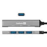 USB-Хаб (концентратор) 4-в-1 ExeGate DUB-3213C (кабель-адаптер USB3.0 Type-C --> 3xUSB2.0, 1xUSB3.0, Plug&Play, серебристый)