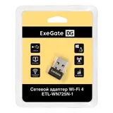 Сетевой адаптер Wi-Fi 4 ExeGate ETL-WN725N-1 (Беспроводной USB адаптер, Wi-Fi N (b/g/n), чипсет Realtek8188, до 150 Мбит/с на 2,4 ГГц, внутренняя антенна, USB 2.0)