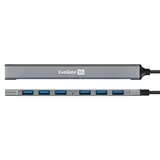 USB-Хаб (концентратор) 7-в-1 ExeGate DUB-761C3 (кабель-адаптер USB Type-A + Type-C --> 6xUSB2.0, 1xUSB3.0, Plug&Play, серебристый)