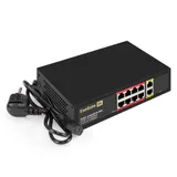 Коммутатор неуправляемый ExeGate EDES-1010D.8PoE-96W (10-портовый UTP 10/100 Base-Tx: 8 портов IEEE 802.3af (PoE), мощность PoE: 25W, суммарно 96W, 2 порта RJ45 uplink, настенный/настольный, металлический корпус)