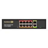 Коммутатор неуправляемый ExeGate EDES-1010D.8PoE-96W (10-портовый UTP 10/100 Base-Tx: 8 портов IEEE 802.3af (PoE), мощность PoE: 25W, суммарно 96W, 2 порта RJ45 uplink, настенный/настольный, металлический корпус)