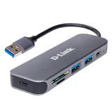 Концентратор USB D-Link DUB-1325/A1A, 2-port USB 3.0, USB Type-C port, SD and microSD card slots Hub.2 downstream USB type A (female) ports, 1 downstream USB type C (female) port, 1 upstream USB type A (male), 1 SD