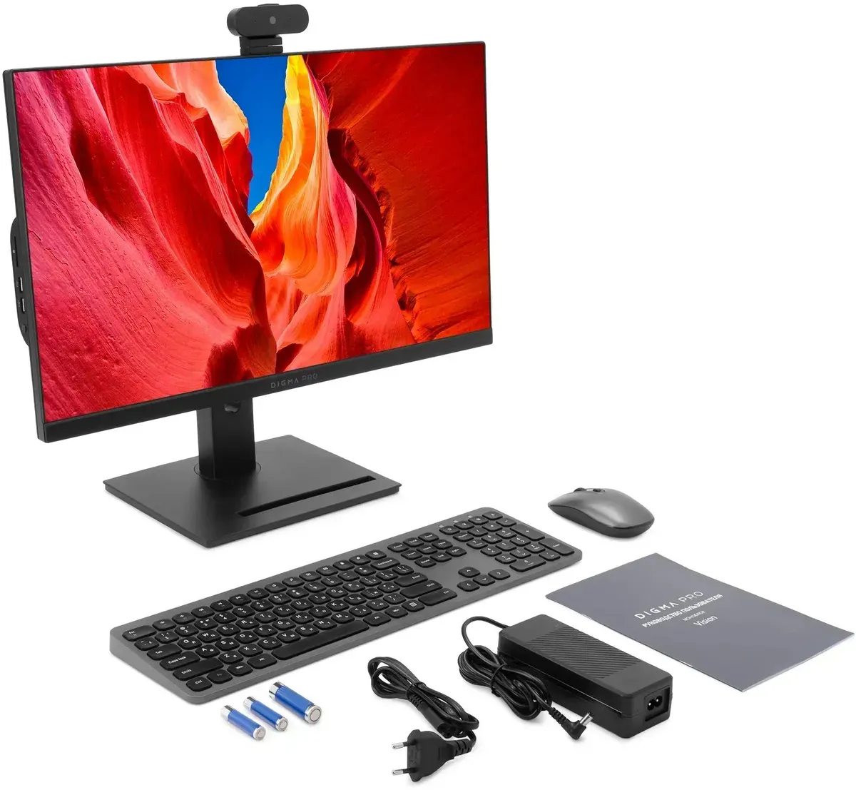 Моноблок Digma Pro Vision 23.8" Full HD Ryzen 3 5425U (1.8) 8Gb SSD256Gb RGr CR Windows 11 Pro Eth WiFi BT 90W клавиатура мышь Cam черный 1920x1080