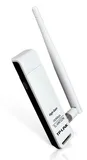 Сетевой адаптер TP-Link TL-WN722N, N150 Wi-Fi USB-адаптер высокого усиления, до 150 Мбит/с на 2,4 ГГц, 1 внешняя антенна с высоким коэффициентом усиления, USB 2.0, кнопка WPS