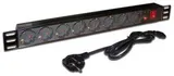 Блок розеток 19", 1-фазный с выключателем, 10A / 250V, 8xSchuko, шнур 3.0 м, вилка Schuko