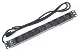 Cabeus PDU-9P-2IEC Блок евророзеток для 19" шкафов, горизонтальный, 9 розеток, 10 A, без выключателя, алюминиевый корпус, шнур 2 м, вилка IEC 320 C14