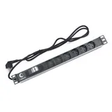 Cabeus PDU-6P-B-2EU Блок евророзеток для 19" шкафов, горизонтальный, 6 розеток, автоматический выключатель 16 A , шнур 2м, алюминиевый корпус, немецкий стандарт