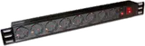 Блок розеток 19", 1-фазный с выключателем, 10A / 250V, 8xSchuko, без шнура питания, разъем C14