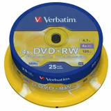 Диск DVD+RW Verbatim 4.7Gb 4x Cake Box (25шт) (43489)