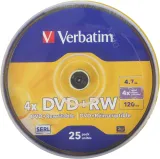 Диск DVD+RW Verbatim 4.7Gb 4x Cake Box (25шт) (43489)