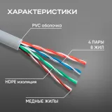 Кабель сетевой HQ UTP 4 пары cat5E solid 0.42мм Cu 305м серый
