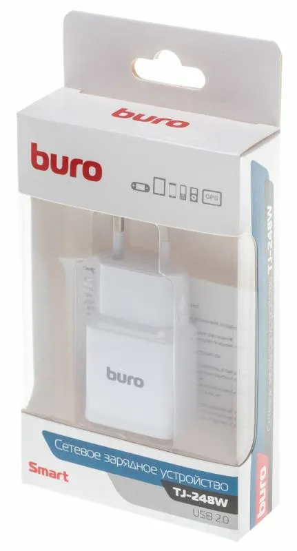 Сетевое зар./устр. Buro TJ-248W 15W 2.4A (QC) USB-A универсальное белый
