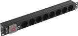 Блок розеток 19", 1-фазный с выключателем, 10A / 250V, 8xSchuko, без шнура питания, разъем C14