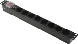 Блок розеток 19", 1-фазный с выключателем, 10A / 250V, 8xSchuko, без шнура питания, разъем C14