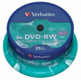 Диск DVD-RW Verbatim 4.7Gb 4x Cake Box (25шт) (43639)