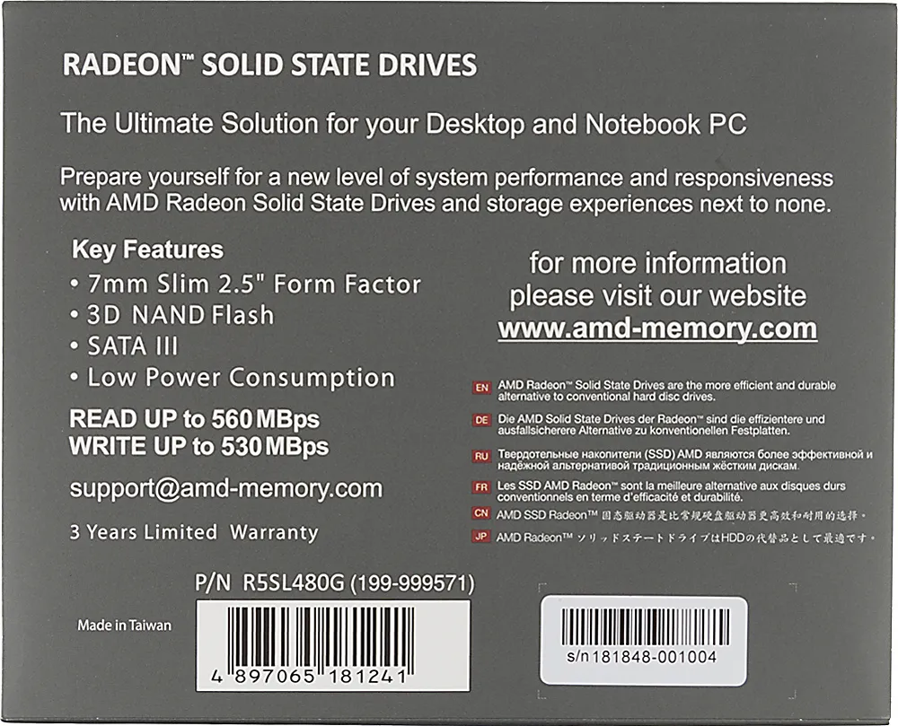 Накопитель SSD AMD SATA-III 480GB R5SL480G Radeon R5 2.5"