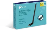 TP-Link Archer T2U Plus, AC600 Двухдиапазонный Wi Fi USB адаптер высокого усиления, до 200 Мбит/с на 2,4 ГГц + до 433 Мбит/с на 5 ГГц, 1 внешняя антенна с высоким коэффициентом усиления, USB 2.0