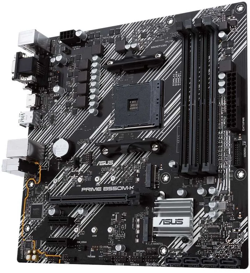 Материнская плата ASUS PRIME B550M-K, Socket AM4, B550, 4*DDR4, D-Sub+DVI+HDMI, SATA3 + RAID, Audio, Gb LAN, USB 3.2*8, USB 2.0*4, COM*1 header (w/o cable), mATX ; 90MB14V0-M0EAY0