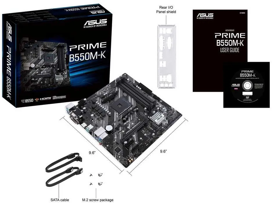 Материнская плата ASUS PRIME B550M-K, Socket AM4, B550, 4*DDR4, D-Sub+DVI+HDMI, SATA3 + RAID, Audio, Gb LAN, USB 3.2*8, USB 2.0*4, COM*1 header (w/o cable), mATX ; 90MB14V0-M0EAY0