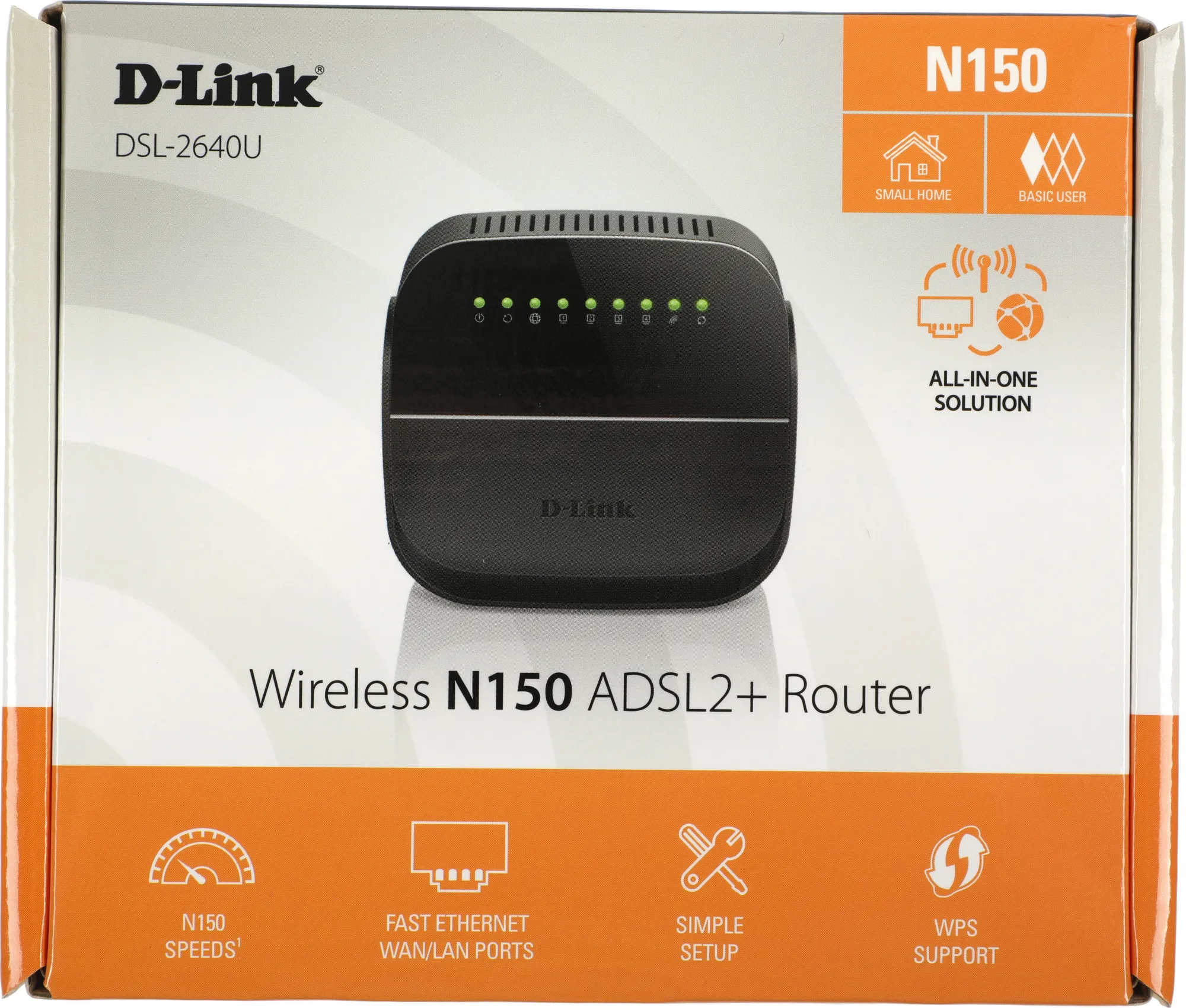 Маршрутизатор D-Link ADSL2+ N150 Wi-Fi Router, 4x100Base-TX LAN, 1x3dBi internal antenna, Annex A, DSL port, Ethernet WAN support
