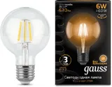 Лампа светодиодная Gauss Filament G95 6Вт цок.:E27 шар 220B 2700K св.свеч.бел.теп. (упак.:1шт) (105802106)