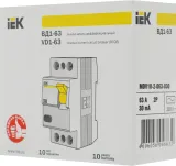 Выключатель дифф.тока УЗО IEK MDV10-2-063-030 ВД1-63 63A 30мА AC 2П 230В 2мод белый (упак.:1шт)
