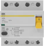 Выключатель дифф.тока УЗО IEK MDV10-4-040-100 ВД1-63 40A 100мА AC 4П 400В 4мод белый (упак.:1шт)