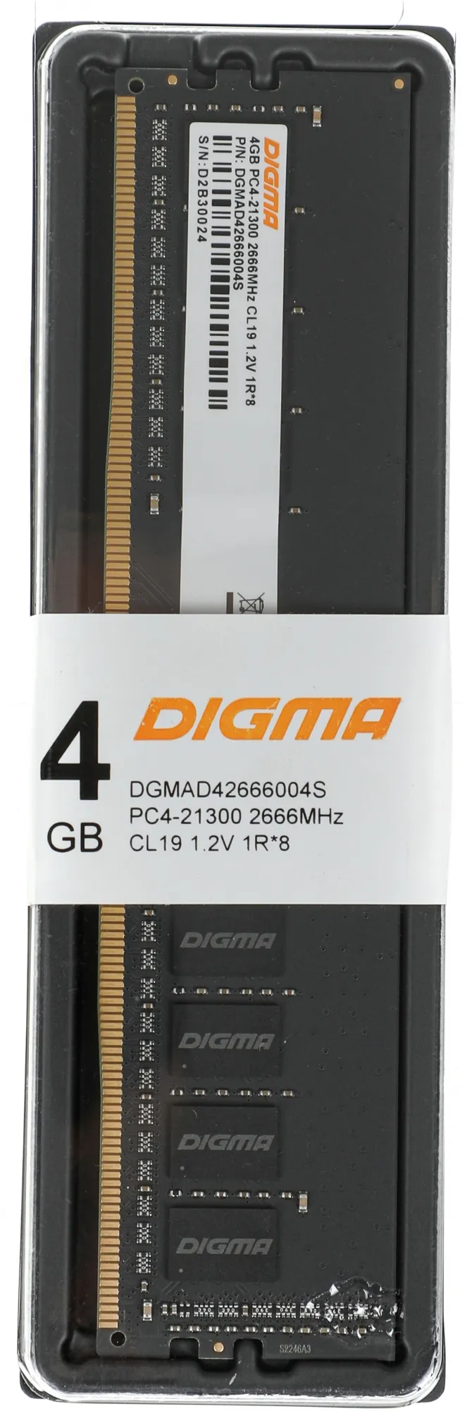 Память DDR4 4Gb 2666MHz Digma DGMAD42666004S RTL PC4-21300 CL19 DIMM 288-pin 1.2В single rank Ret