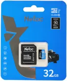 Носитель информации Netac P500 Standard 32GB MicroSDHC U1/C10 up to 90MB/s, retail pack with SD Adapter