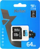 Носитель информации Netac P500 Standard 64GB MicroSDXC U1/C10 up to 90MB/s, retail pack with SD Adapter