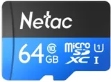 Носитель информации Netac P500 Standard 64GB MicroSDXC U1/C10 up to 90MB/s, retail pack with SD Adapter