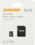 Флеш карта microSDXC 64GB Digma CARD30 V30 + adapter
