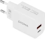Сетевое зар./устр. Digma DGW2D 20W 3A+1A (PD+QC) USB-C/USB-A универсальное белый (DGW2D0F110WH)