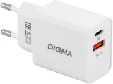 Сетевое зар./устр. Digma DGW2D 20W 3A+1A (PD+QC) USB-C/USB-A универсальное белый (DGW2D0F110WH)