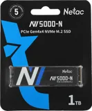 SSD накопитель Netac SSD NV5000-N 1TB PCIe 4 x4 M.2 2280 NVMe 3D NAND, R/W up to 4800/4600MB/s, IOPS(R4K) 400K/530K, TBW 640TB, without heat sink, 5y wty