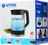 Чайник электрический Vitek VT-8809 1.7л. 2200Вт черный корпус: стекло/пластик