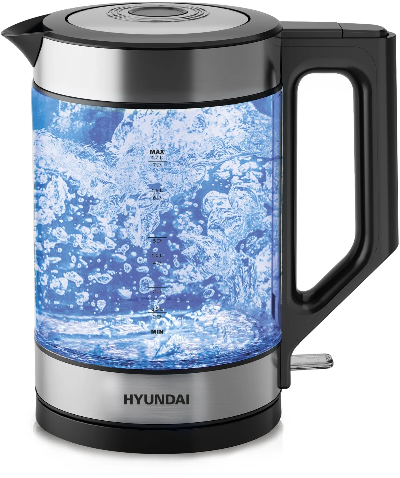 Чайник электрический Hyundai HYK-G3509 1.7л. 2200Вт черный/прозрачный корпус: стекло/пластик