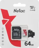 Носитель информации Netac P500 ECO 64GB MicroSDXC U1/C10 up to 80MB/s, retail pack with SD Adapter