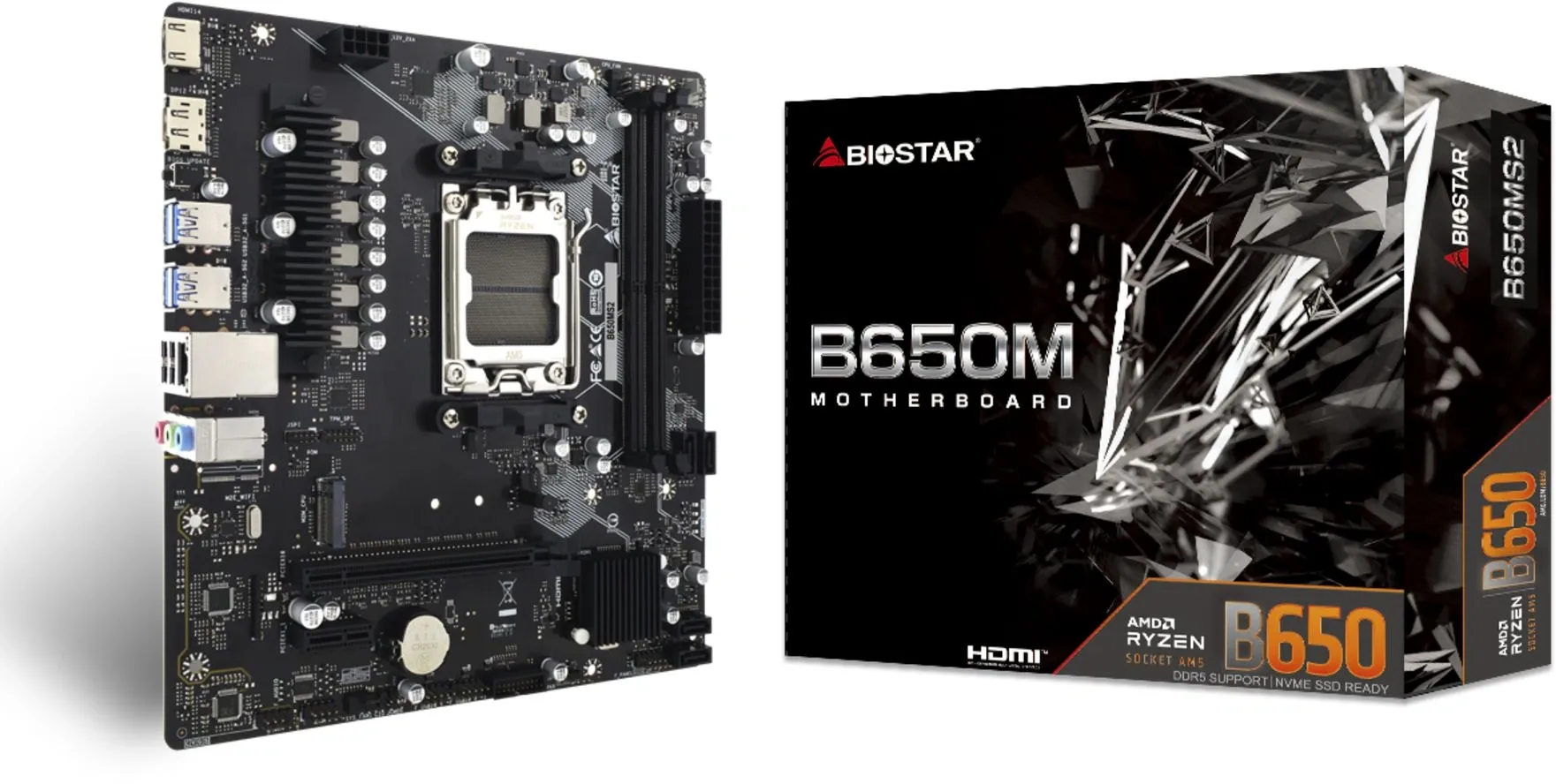 Материнская плата Biostar B650MS2-E SocketAM5 AMD B650 2xDDR5 mATX AC`97 8ch(7.1) 2.5Gg RAID+HDMI+DP