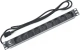 Cabeus PDU-9P-2IEC Блок евророзеток для 19" шкафов, горизонтальный, 9 розеток, 10 A, без выключателя, алюминиевый корпус, шнур 2 м, вилка IEC 320 C14