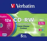 Диск CD-RW Verbatim 700Mb 12x Slim case (5шт) Color (43167)